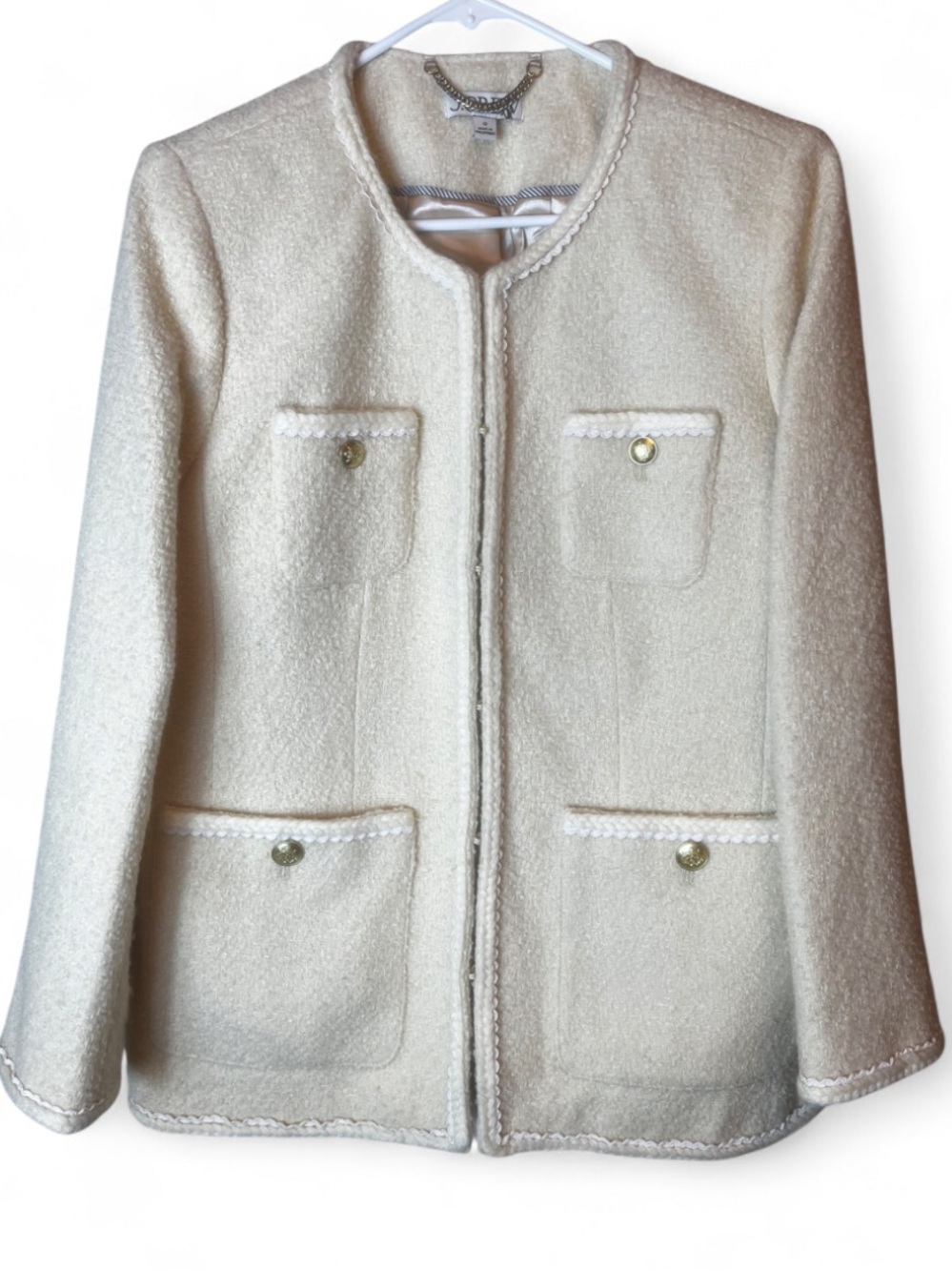 J Crew Long Lady Wool Blend Boucle Jacket in Cream Size 12